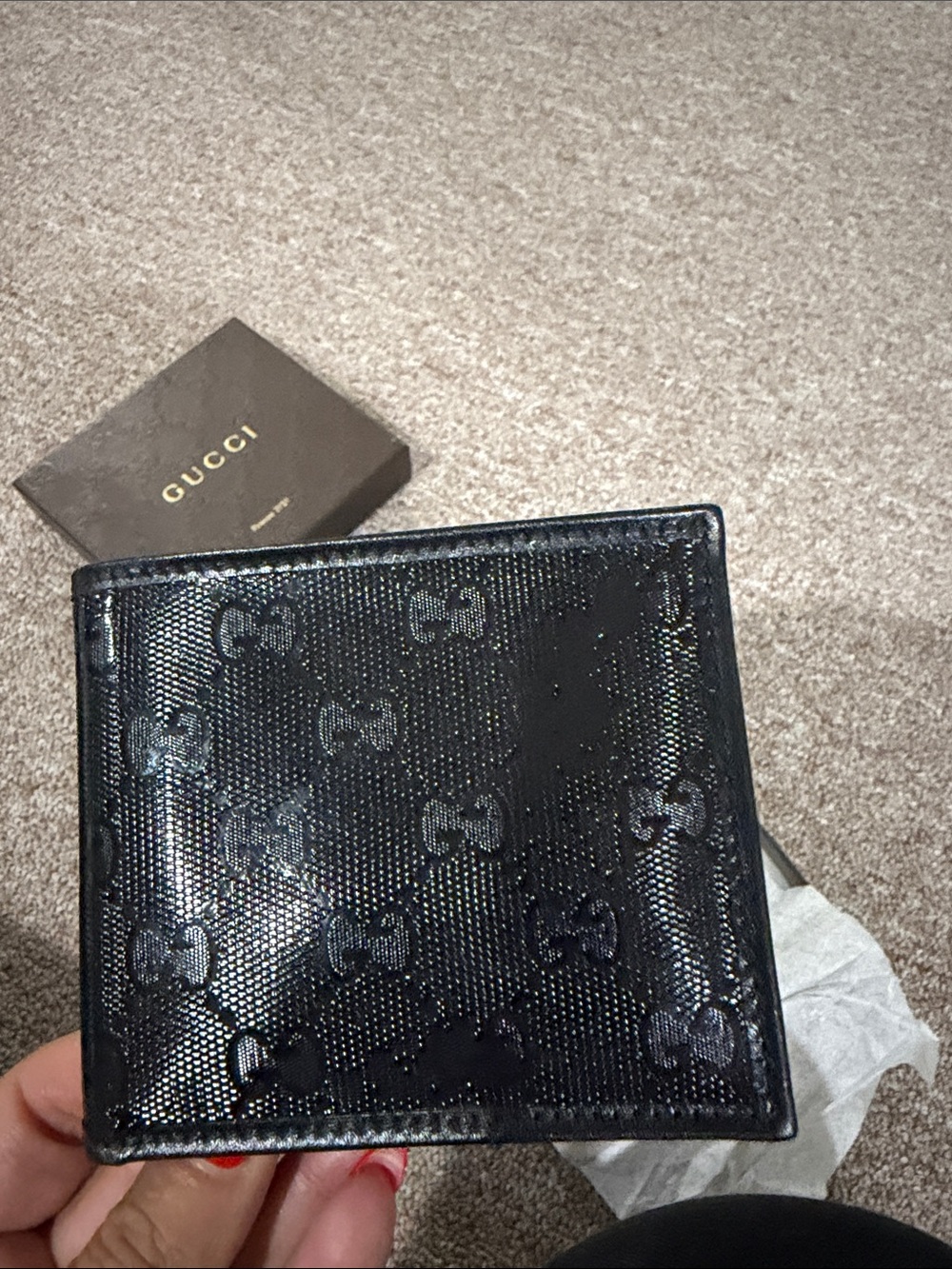 Gucci Black Glossy GG Monogram Bifold Wallet